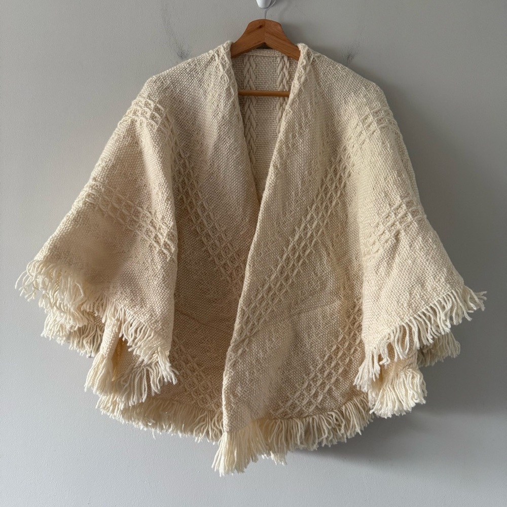 Branigan Weavers Wool Ireland Fisherman Cape Shawl Coat Beige One‎ Size Poncho